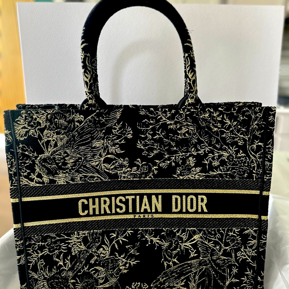 Christian Dior Large Book Tote Black with Gold Embroidery – New with Tags
